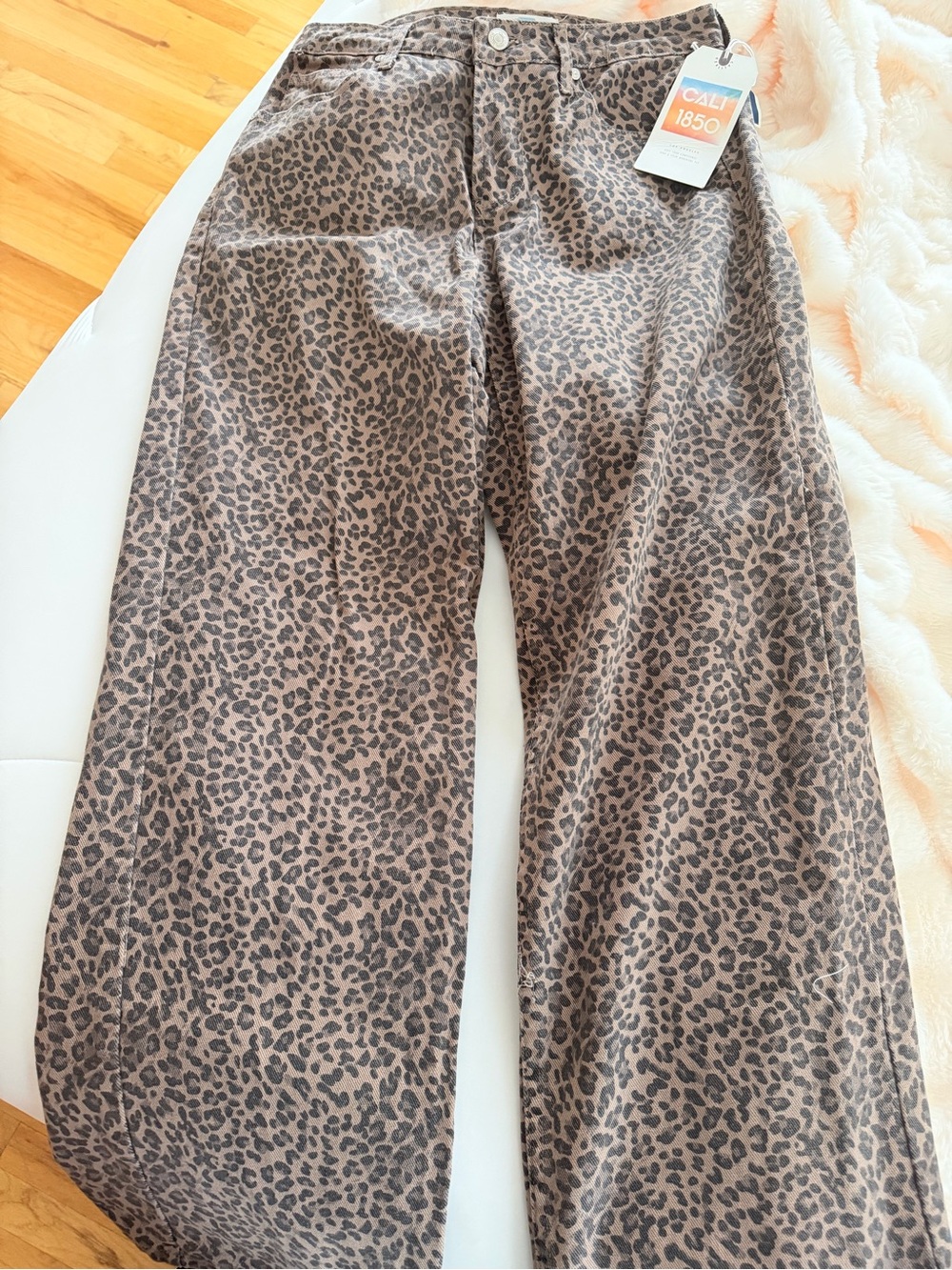 Leopard Print Wide Leg Pants - Brown Black